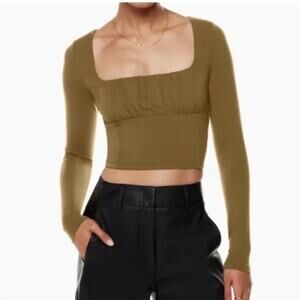 Aritzia Wilfred Free brown long-sleeve ruched crop top Size Large